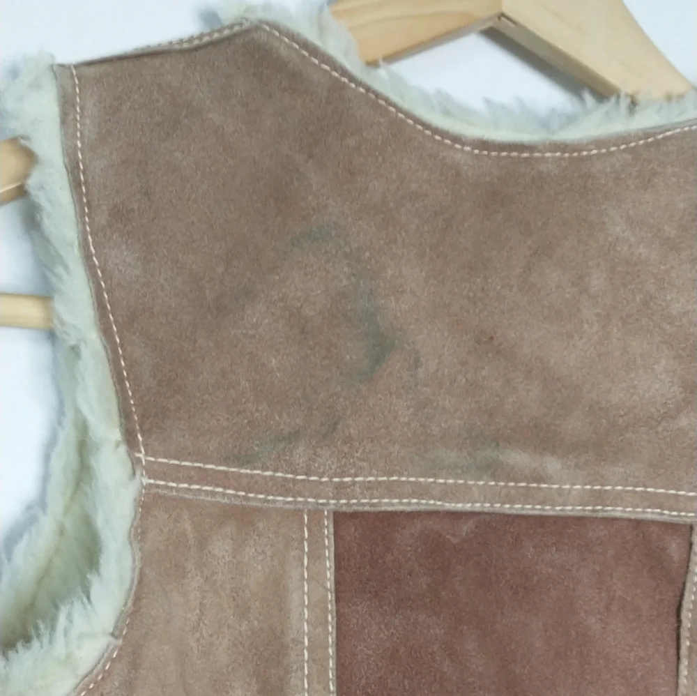 Genuine Leather Vintage Kids Tan Shearling Vest Southwest